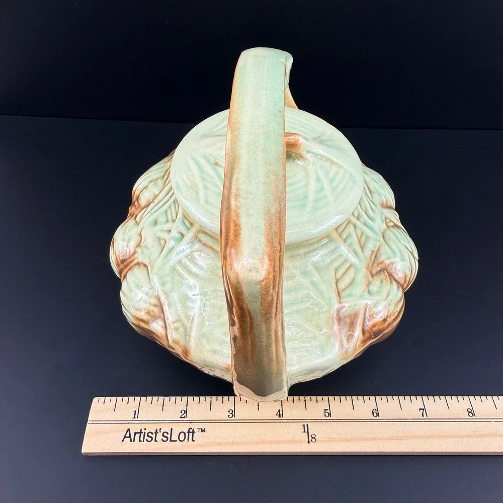 McCoy Pottery Pine Cone Teapot Green Brown Art Pottery 1940s
